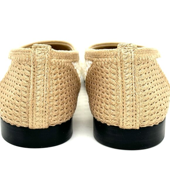 CHANEL REV CC Raffia Crochet Woven Two Tone Cap Toe Ballerina Ballet Flats - Picture 9 of 14